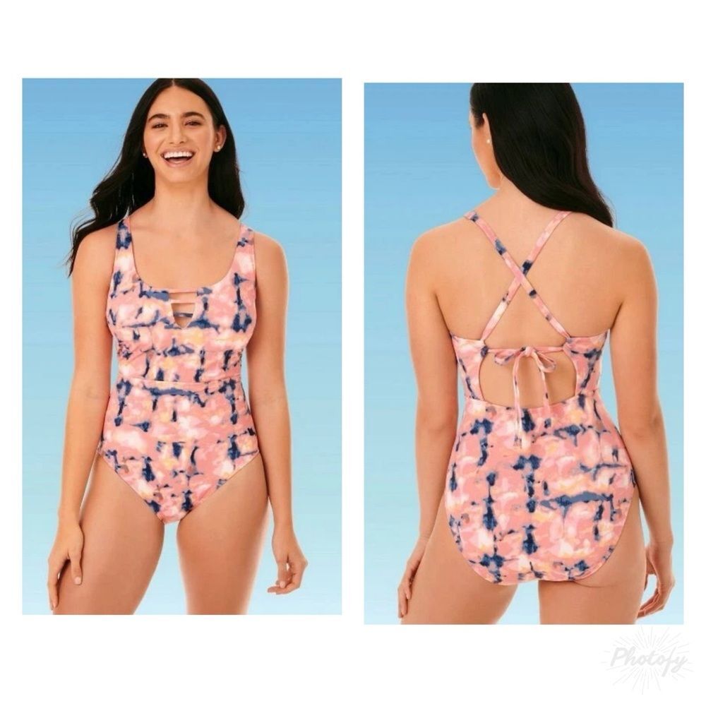 Beach Betty Miracle Brands Coral Tie-Dye Slimming Strappy One Piece Swimsuit XL